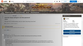 Launcher keeps asking for one time password : swtor - Reddit