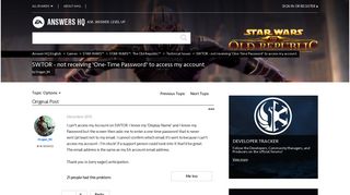 Solved: SWTOR - not receiving 'One-Time Password' to access my ...