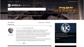 Solved: Creating SWTOR account with existing Origin account - Page ...