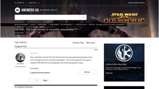 Solved: SWTOR - The login service is currently unavailable ...