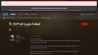 SWToR Login Failed - World of Warcraft Forums - Blizzard Entertainment