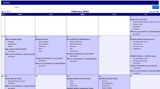Cafeteria Meals Feb 1741 March 1741 Apr 1741 Sun Mon Tue Wed ...