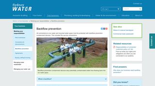 Backflow prevention - Sydney Water