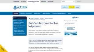 Water Corporation of WA - Backflow test report online lodgement