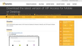 Download the latest version of VIP Access for ... - Symantec Support