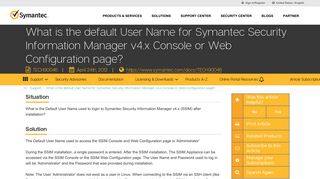 What is the default User Name for Symantec Security Information ...