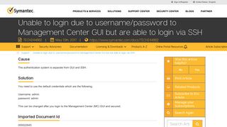 Unable to login due to username/password to ... - Symantec Support