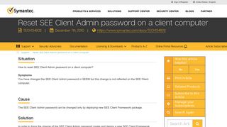 Reset SEE Client Admin password on a client ... - Symantec Support