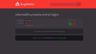 wikoriaa69.sympatia.onet.pl passwords - BugMeNot