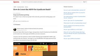 How to reset the MPIN for Syndicate Bank - Quora