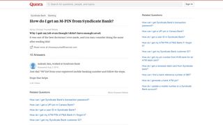 How to get an M-PIN from Syndicate Bank - Quora