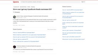 How to get my Syndicate Bank customer ID - Quora