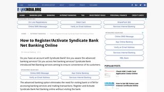 How to Register/Activate Syndicate Bank Net Banking Online