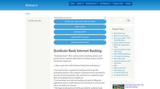 Syndicate Bank Internet Banking | Ekikrat.in