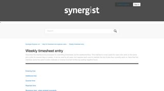 Weekly timesheet entry – Synergist Express Ltd