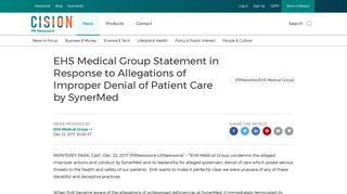 EHS Medical Group Statement in Response to Allegations of Improper ...