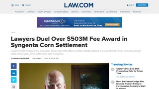 Lawyers Duel Over $503M Fee Award in Syngenta Corn Settlement ...