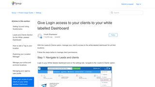 Give Login access to your clients to your white labelled ... - Synup