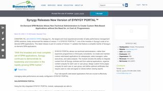 Synygy Releases New Version of SYNYGY PORTAL™ | Business ...