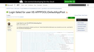 Login failed for user IIS APPPOOLDefaultAppPool | The ASP.NET Forums