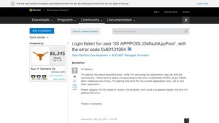 Login failed for user 'IIS APPPOOLDefaultAppPool'. with the error ...