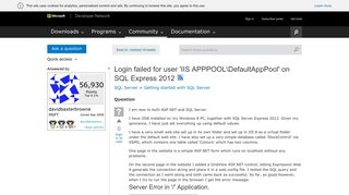 Login failed for user 'IIS APPPOOLDefaultAppPool' on SQL Express ...