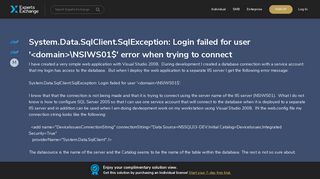 System.Data.SqlClient.SqlException: Login failed for user '