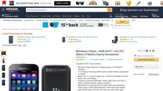 Blackberry Classic, 16GB (Wi-Fi + 4G LTE) (Black) (T-Mobile) Qwerty ...