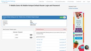 T-Mobile Sonic 4G Mobile Hotspot Default Router Login and Password