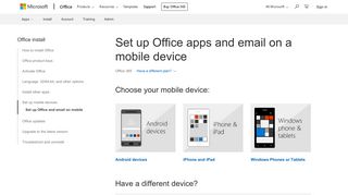 Set up Office apps and email on a mobile device - Office Support