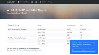 A List of SMTP and IMAP Servers - Arclab Software