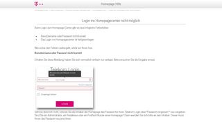 Login ins Homepagecenter nicht möglich - Telekom