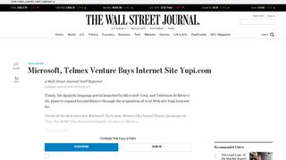Microsoft, Telmex Venture Buys Internet Site Yupi.com - WSJ