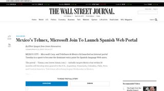 Mexico's Telmex, Microsoft Join To Launch Spanish Web Portal - WSJ