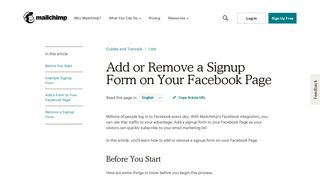 Add or Remove a Signup Form on Your Facebook Page - MailChimp