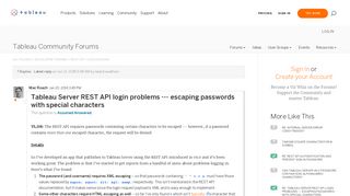 Tableau Server REST API login problems --- esca... |Tableau ...