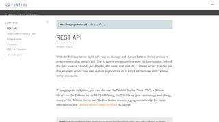 Tableau Server REST API - Tableau - Tableau Help