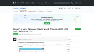 Sign in to your Tableau Server failed. Please check URL and ... - GitHub