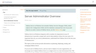 Server Administrator Overview - Tableau
