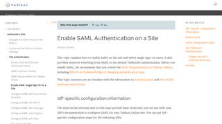 Enable SAML Authentication on a Site - Tableau