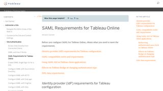 SAML Requirements for Tableau Online - Tableau