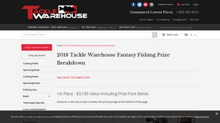 2018 Tackle Warehouse Fantasy Fishing Prize Breakdown