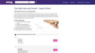 Taco Bell Job Applications | Apply Online at Taco Bell | Snagajob