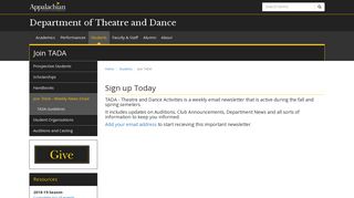 Join TADA | Department of Theatre and Dance