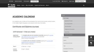 Academic Calendar - TAFE NSW