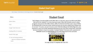 Student Email Login - Taft College WP Site Hub.