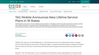 TAG Mobile Announces New Lifeline Service Plans in 18 States