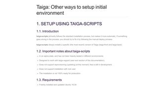 Taiga: Other ways to setup initial environment