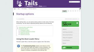 Tails - Startup options