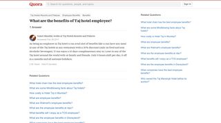 What are the benefits of Taj hotel employee? - Quora